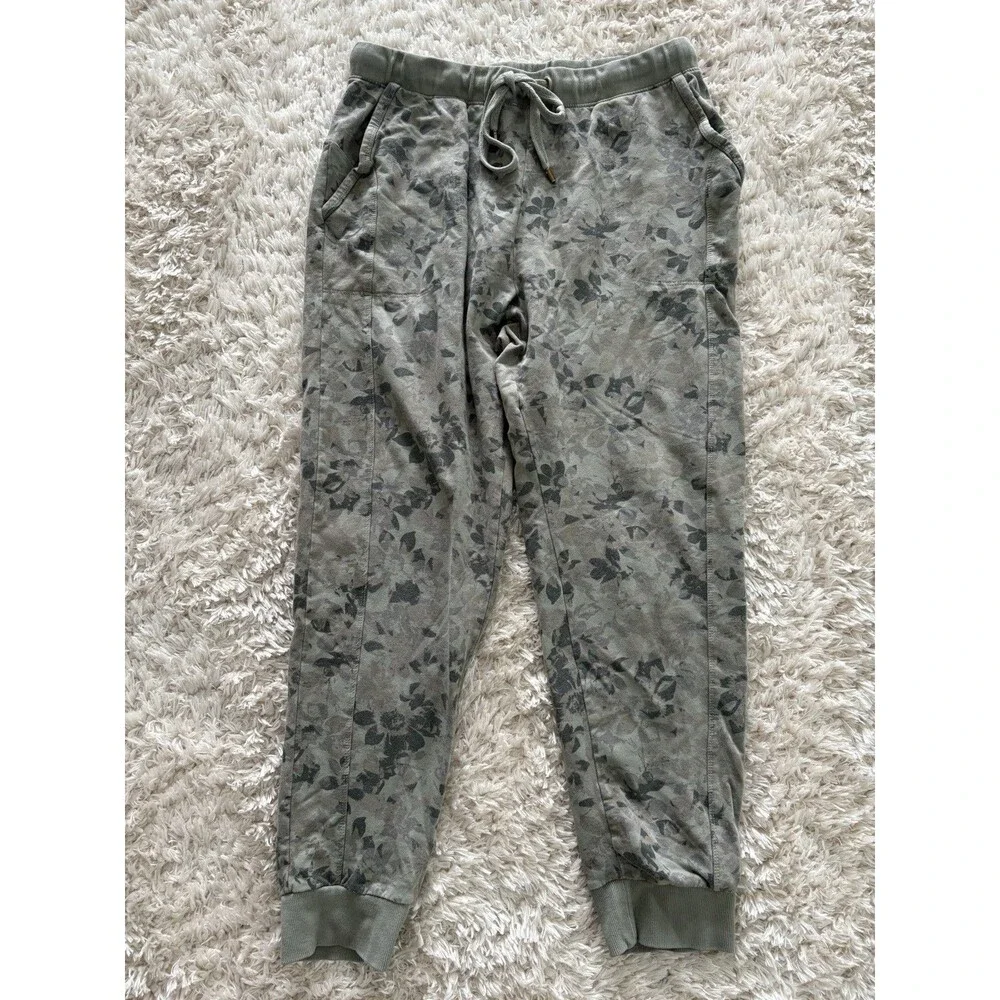 Anthropologie Saturday Sunday Jogger Pants Small Green Floral Pockets Pull-On - Picture 1 of 5